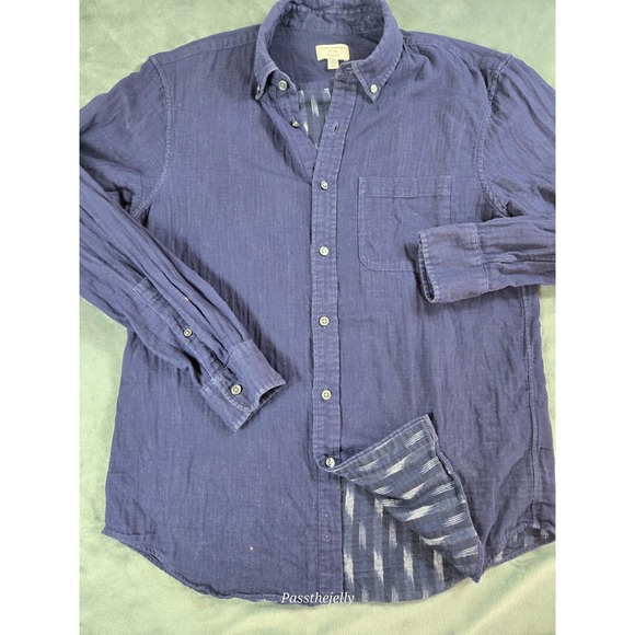 Club Monaco Shirt‎ Mens Medium Aztec Lined Oxford Blue Button Down 100% Cotton - Picture 1 of 14